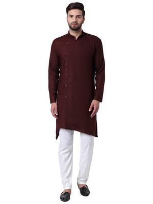 Brown Viscose Plain Men Kurta 1