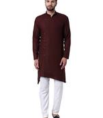 Brown Viscose Plain Men Kurta