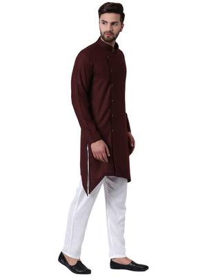 Brown Viscose Plain Men Kurta 2