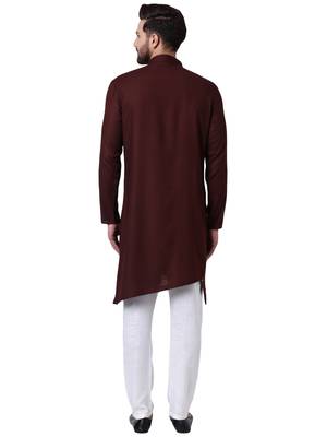 Brown Viscose Plain Men Kurta 3