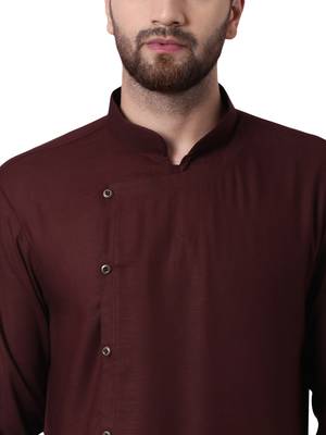 Brown Viscose Plain Men Kurta 4