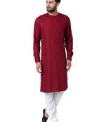 Maroon Viscose Plain Men Kurta