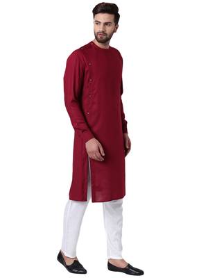 Maroon Viscose Plain Men Kurta 2