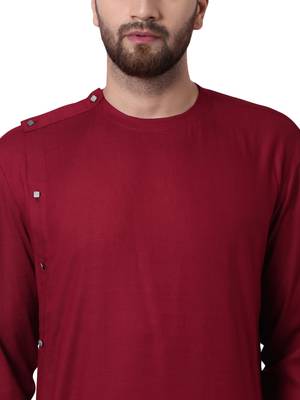 Maroon Viscose Plain Men Kurta 4