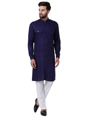 Blue Viscose Plain Men Kurta 1