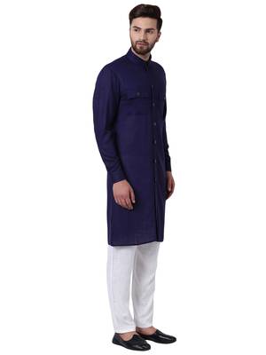 Blue Viscose Plain Men Kurta 2