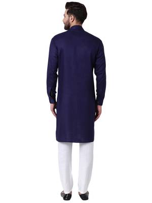 Blue Viscose Plain Men Kurta 3