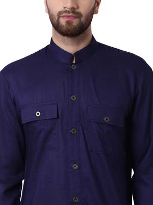 Blue Viscose Plain Men Kurta 4