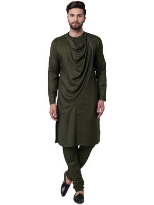 Green Viscose Plain Men Kurta 1