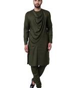 Green Viscose Plain Men Kurta