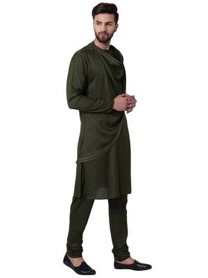 Green Viscose Plain Men Kurta 2