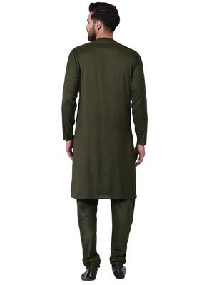 Green Viscose Plain Men Kurta 3