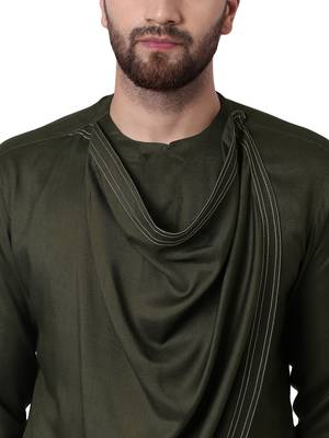 Green Viscose Plain Men Kurta 4