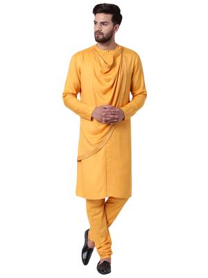 Yellow Viscose Plain Men Kurta 1