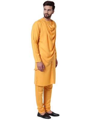 Yellow Viscose Plain Men Kurta 2