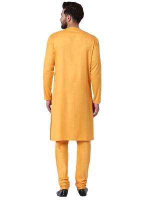 Yellow Viscose Plain Men Kurta 3