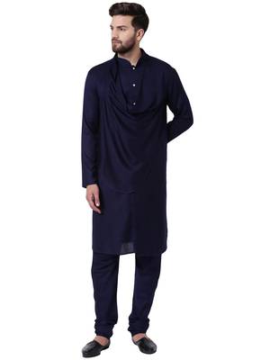 Blue Viscose Plain Men Kurta 1