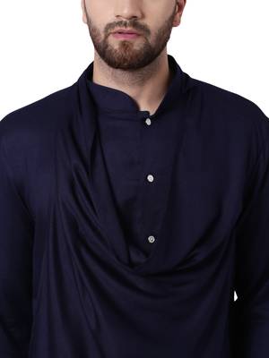 Blue Viscose Plain Men Kurta 4