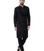 Black Viscose Plain Men Kurta