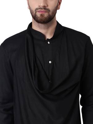 Black Viscose Plain Men Kurta 4