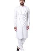 White Viscose Plain Men Kurta