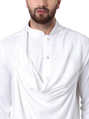 White Viscose Plain Men Kurta 4