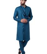 Green Viscose Plain Men Kurta