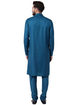 Green Viscose Plain Men Kurta 3