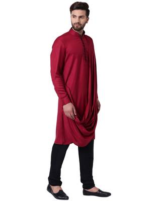 Maroon Viscose Plain Men Kurta 2