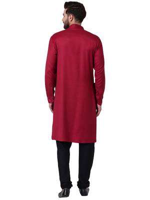 Maroon Viscose Plain Men Kurta 3