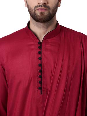 Maroon Viscose Plain Men Kurta 4