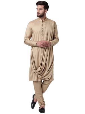 Beige Viscose Plain Men Kurta 1