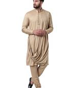 Beige Viscose Plain Men Kurta
