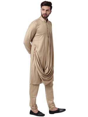 Beige Viscose Plain Men Kurta 2