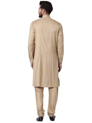 Beige Viscose Plain Men Kurta 3