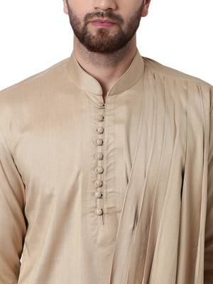 Beige Viscose Plain Men Kurta 4