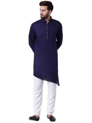 Blue Viscose Plain Men Kurta 1