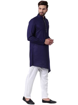 Blue Viscose Plain Men Kurta 2