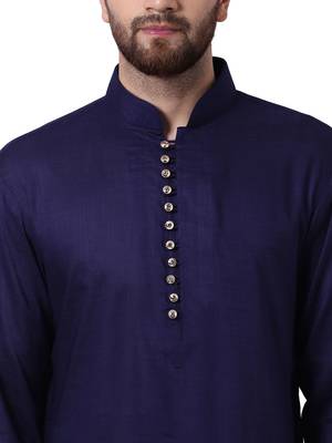 Blue Viscose Plain Men Kurta 4