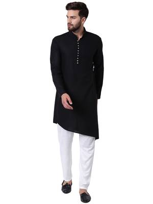 Black Viscose Plain Men Kurta 1