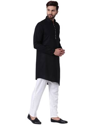 Black Viscose Plain Men Kurta 2