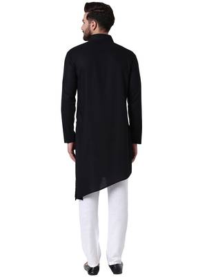 Black Viscose Plain Men Kurta 3