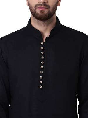 Black Viscose Plain Men Kurta 4