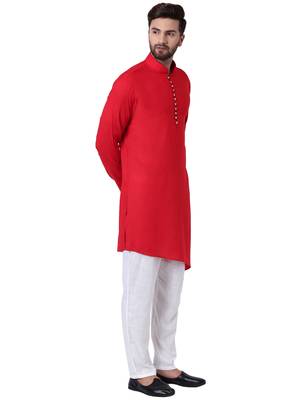 Red Viscose Plain Men Kurta 2