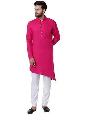 Pink Viscose Plain Men Kurta 1