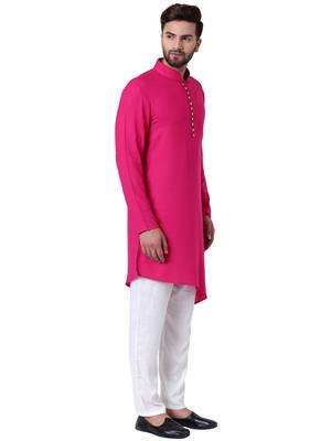 Pink Viscose Plain Men Kurta 2