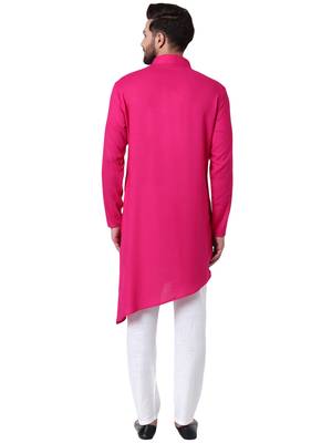 Pink Viscose Plain Men Kurta 3