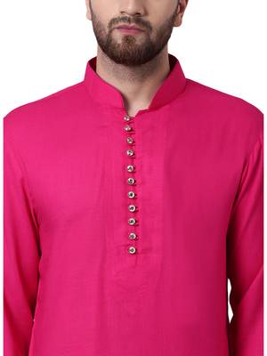 Pink Viscose Plain Men Kurta 4