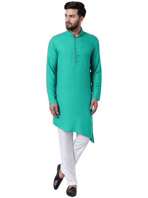 Green Viscose Plain Men Kurta 1