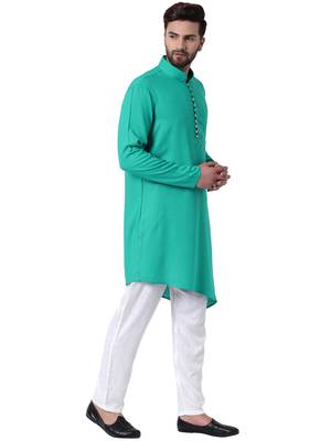 Green Viscose Plain Men Kurta 2